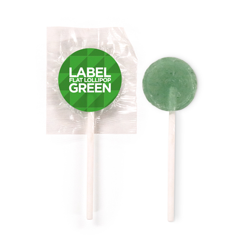 Green flat lollipops with a branded sticker