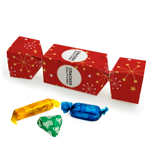 Christmas cracker with 3 Quality Street chocolates 