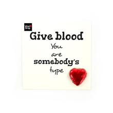 World Blood Donor Day Milk Chocolate Heart in red foil attached to a full colour print personalised card
